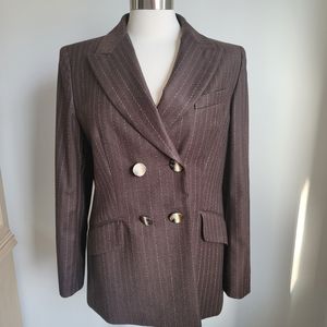 Escada Women's Brown Stripped Wool Double Breasted Blazer Size EU 40 US 10